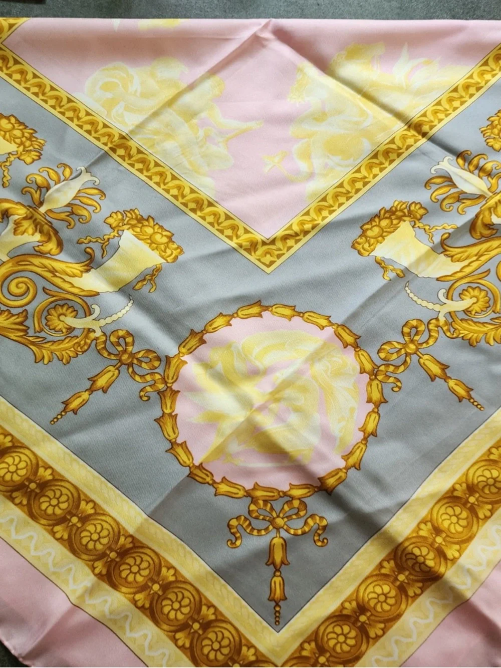 Celine Pink, Gold & Gray Silk-Style Printed Scarf - Picture 6 of 6